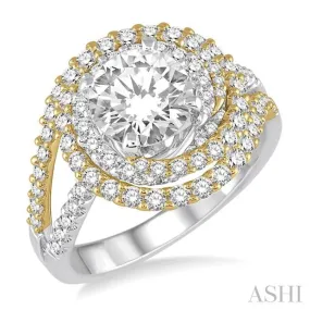 1 1/5 Ctw Round Cut Diamond Semi-Mount Engagement Ring in 14K White and Yellow Gold