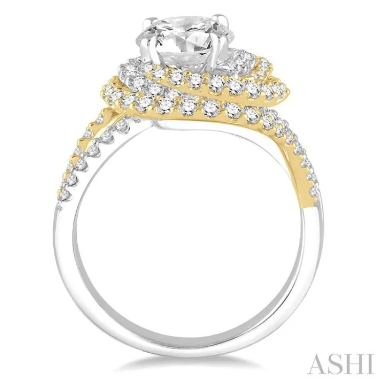 1 1/5 Ctw Round Cut Diamond Semi-Mount Engagement Ring in 14K White and Yellow Gold