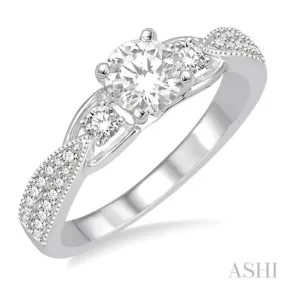 1 Ctw Diamond Engagement Ring with 5/8 Ct Round Cut Center Stone in 14K White Gold