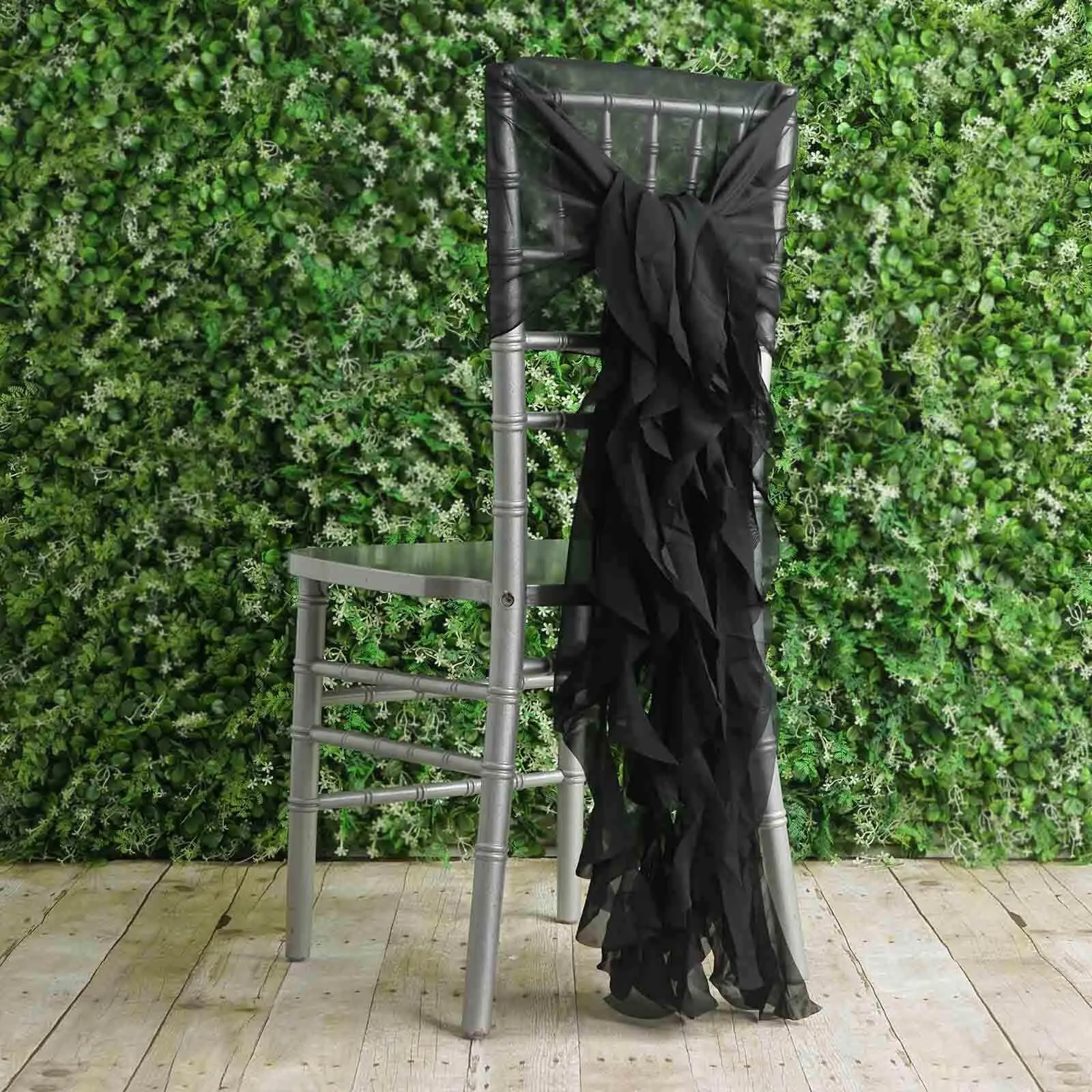 1 Set Black Chiffon Hoods With Ruffles Willow Chair Sashes