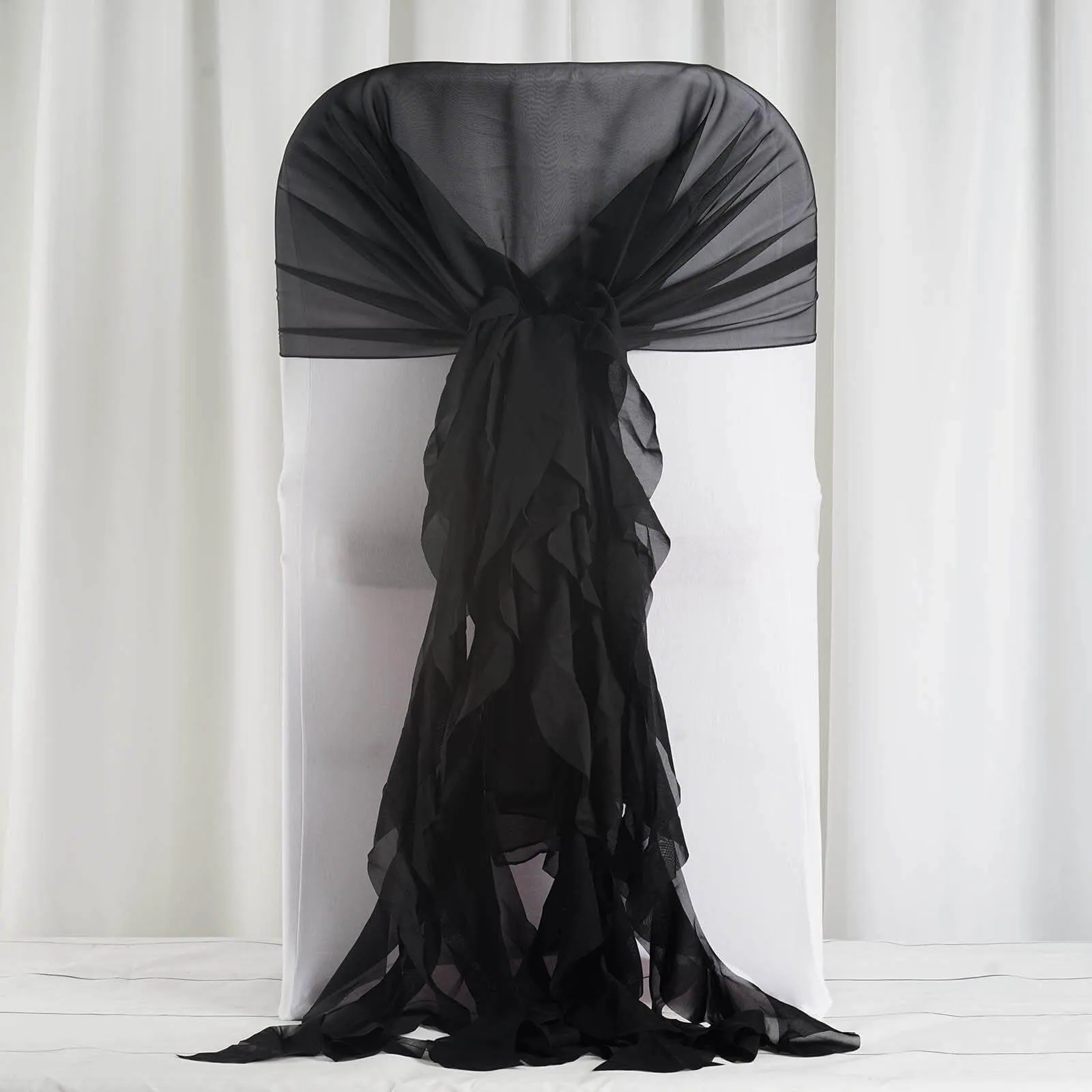 1 Set Black Chiffon Hoods With Ruffles Willow Chair Sashes