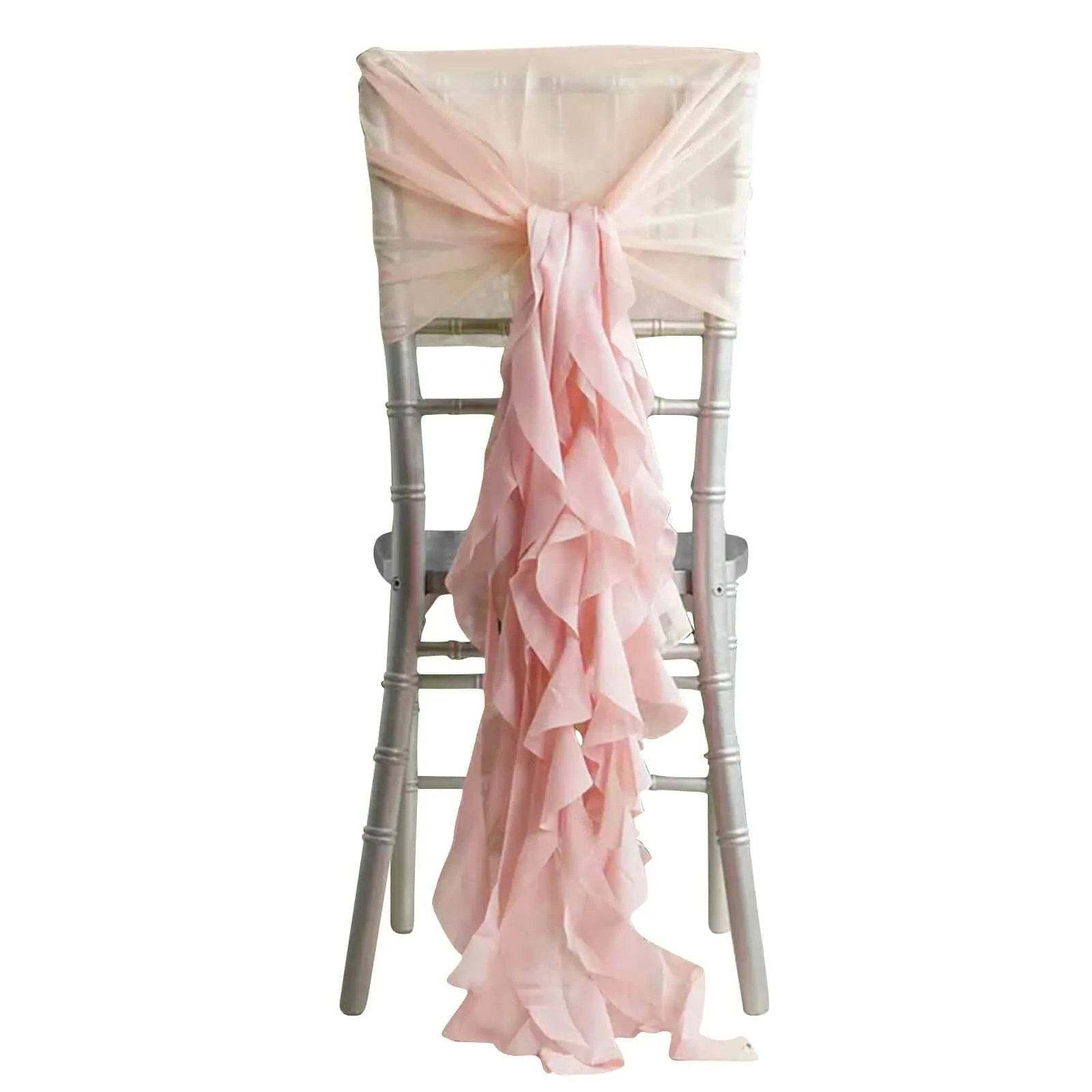 1 Set Blush Chiffon Hoods With Ruffles Willow Chair Sashes