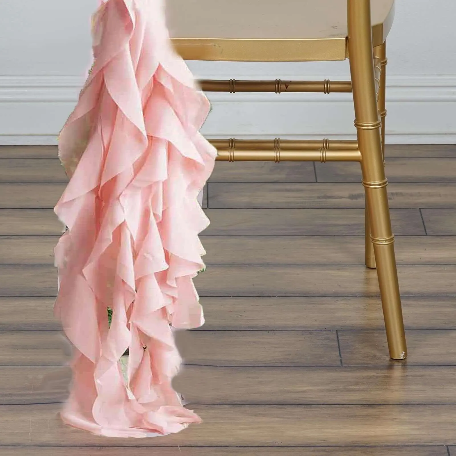 1 Set Blush Chiffon Hoods With Ruffles Willow Chair Sashes