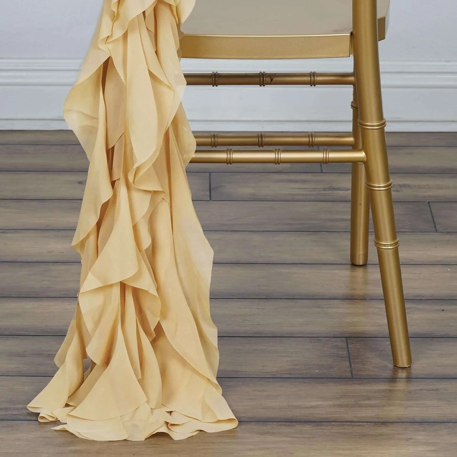 1 Set Champagne Chiffon Hoods With Ruffles Willow Chair Sashes