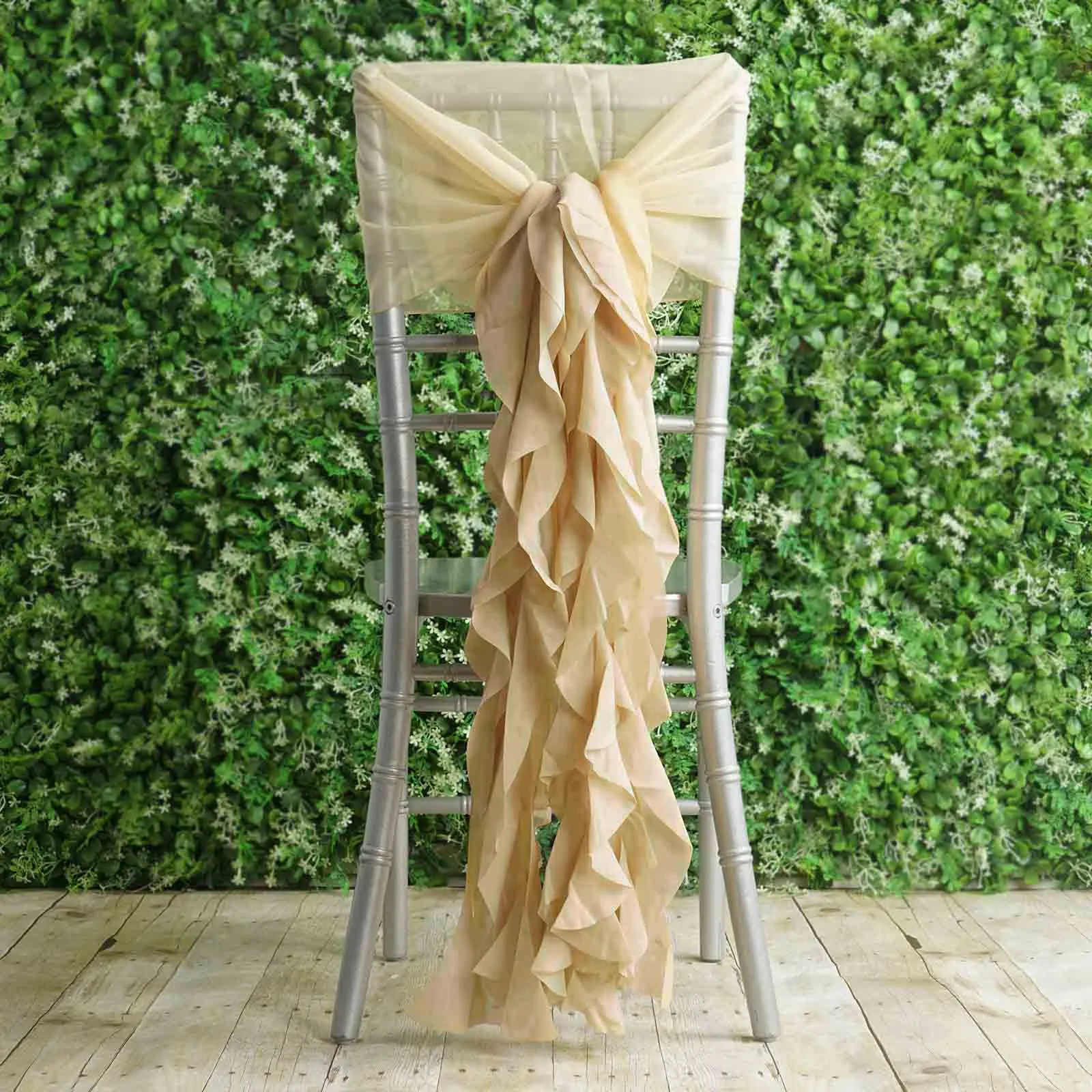 1 Set Champagne Chiffon Hoods With Ruffles Willow Chair Sashes