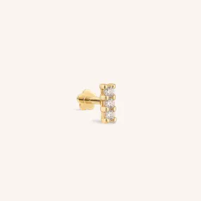 14K Solid Gold Mini Jewel Bar Threaded Labret Earring