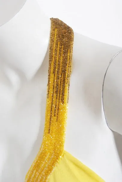 1970's Loris Azzaro Couture Yellow Ombre Beaded Silk-Jersey Halter Gown