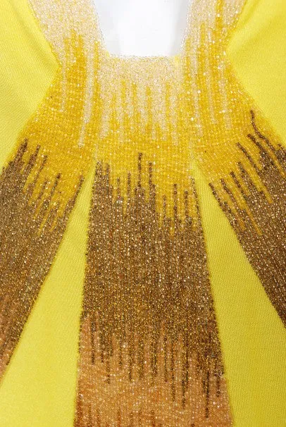 1970's Loris Azzaro Couture Yellow Ombre Beaded Silk-Jersey Halter Gown