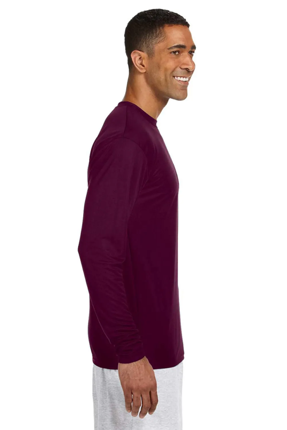 A4 Mens Performance Moisture Wicking Long Sleeve Crewneck T-Shirt - Maroon