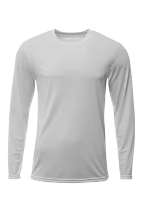 A4 Mens Sprint Moisture Wicking Long Sleeve Crewneck T-Shirt - Silver Grey