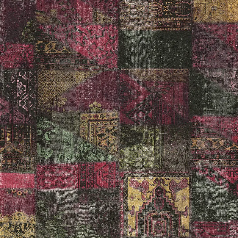 Abstract Aztec Patchwork Wallpaper in Jewel