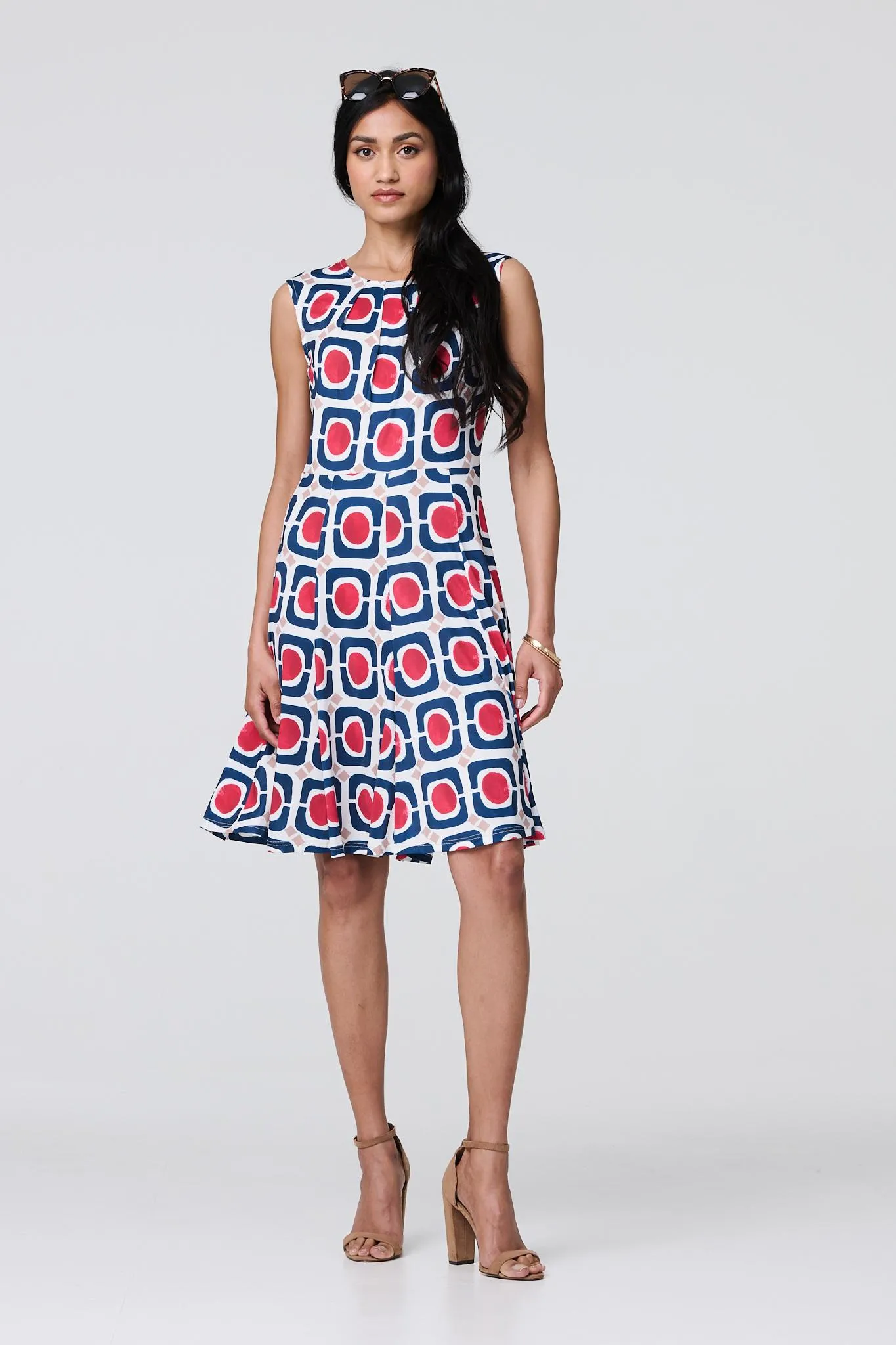 Abstract Print Sleeveless Knee Length Dress