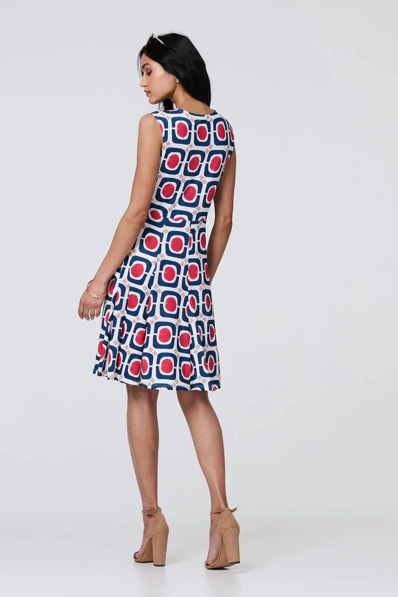 Abstract Print Sleeveless Knee Length Dress