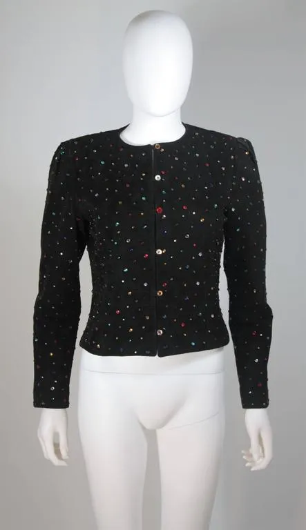 ADORNED Black Suede Rhinestone Jacket Size Medium