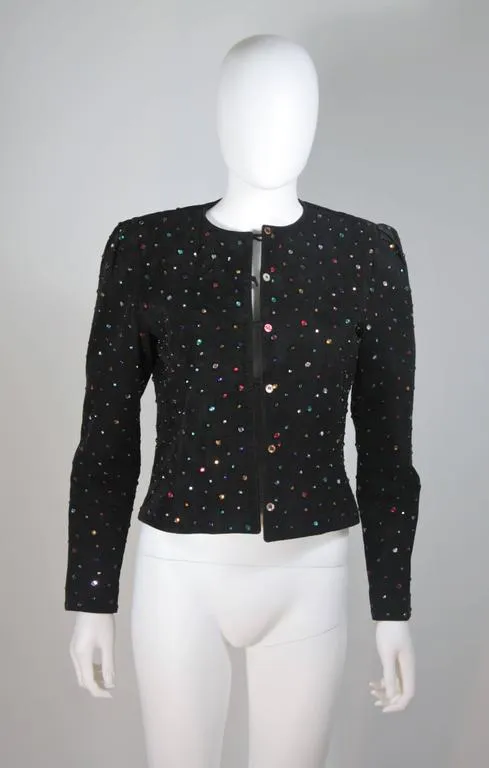 ADORNED Black Suede Rhinestone Jacket Size Medium