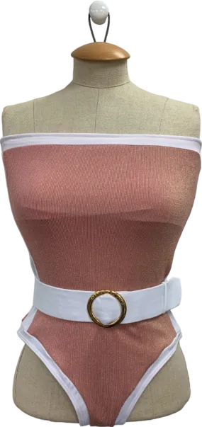 Alexandra Miro Pink Off-Shoulder Belted Swimsuit UK S