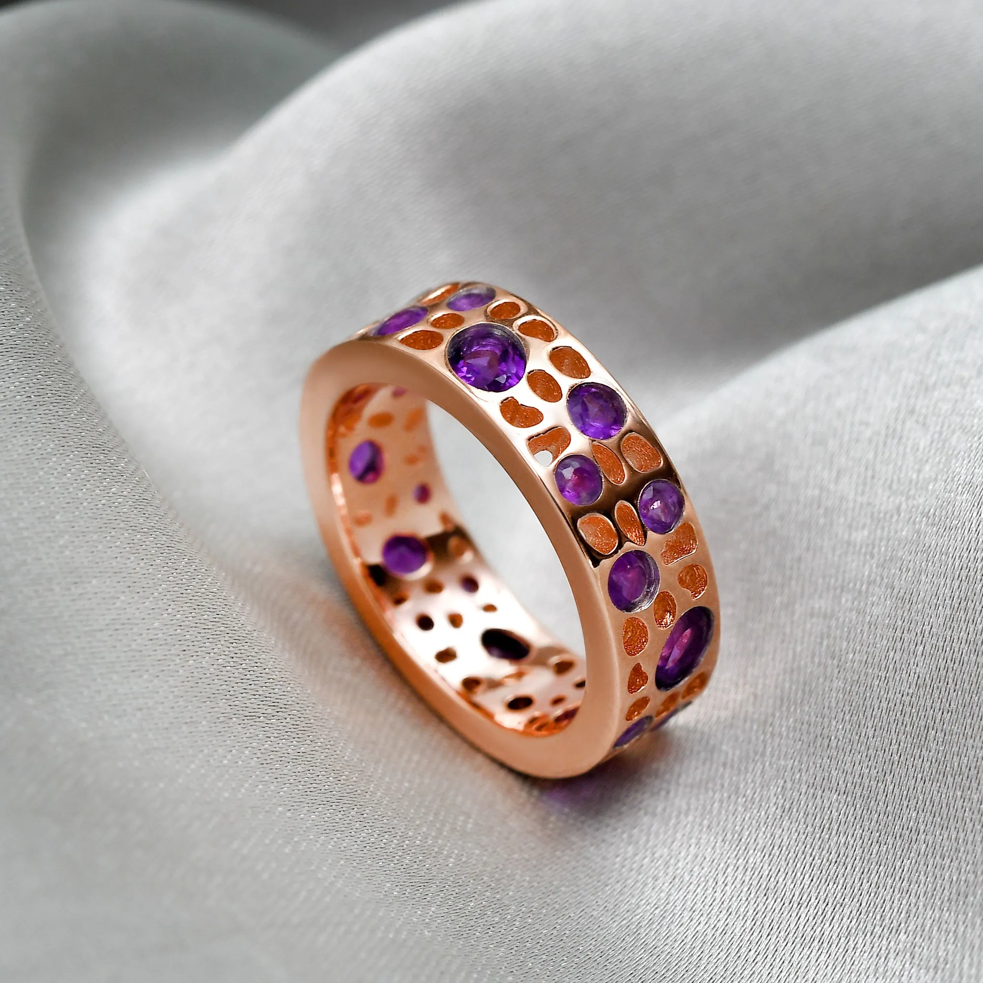 Amethyst Lattice Band Ring