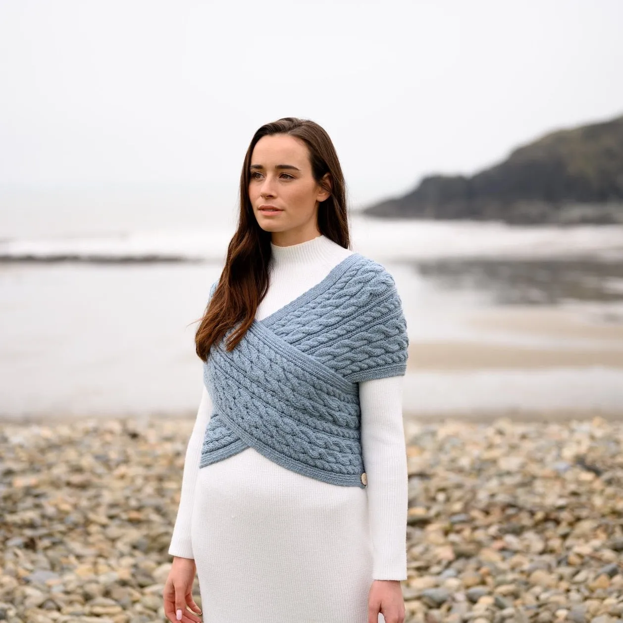 Aran Crossover Wrap | Mist Marl