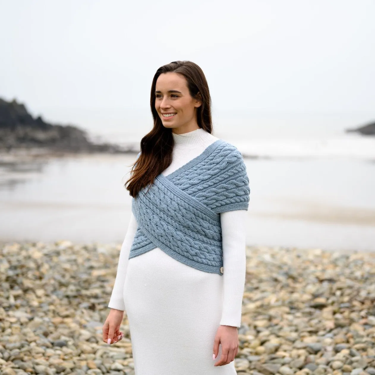 Aran Crossover Wrap | Mist Marl