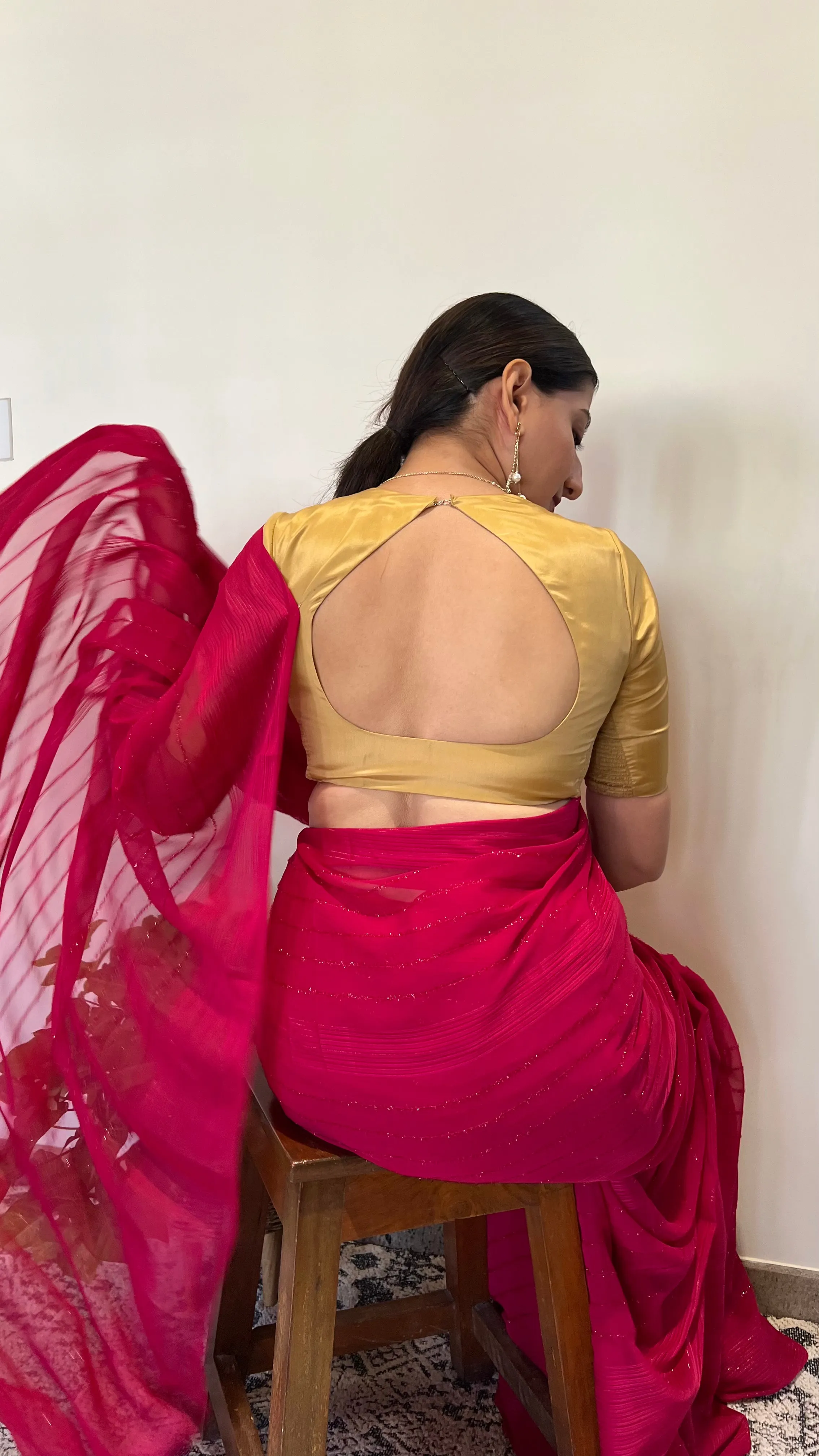 Aziza x Rozaana | Elbow Sleeves Saree Blouse in Gold