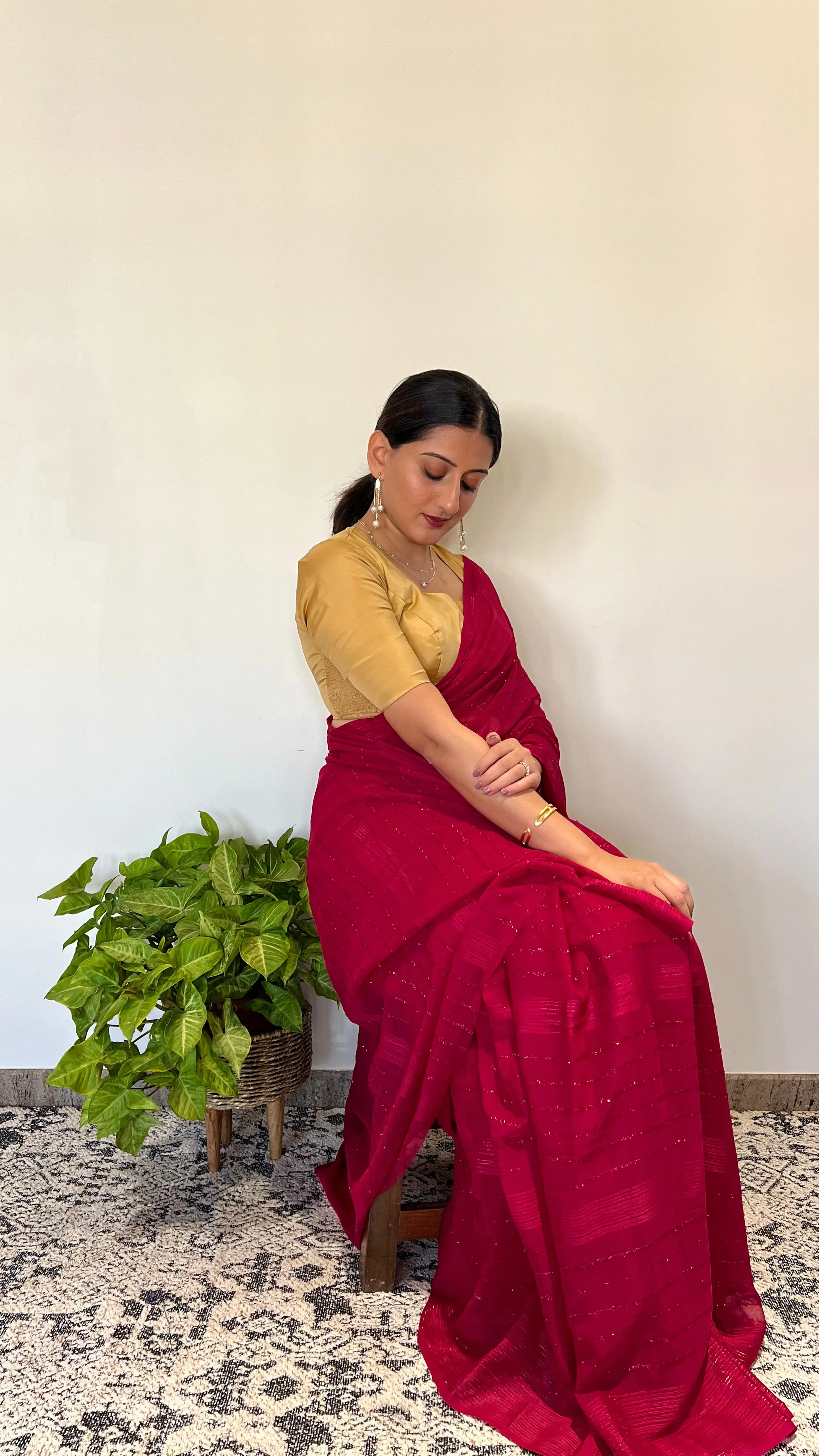 Aziza x Rozaana | Elbow Sleeves Saree Blouse in Gold