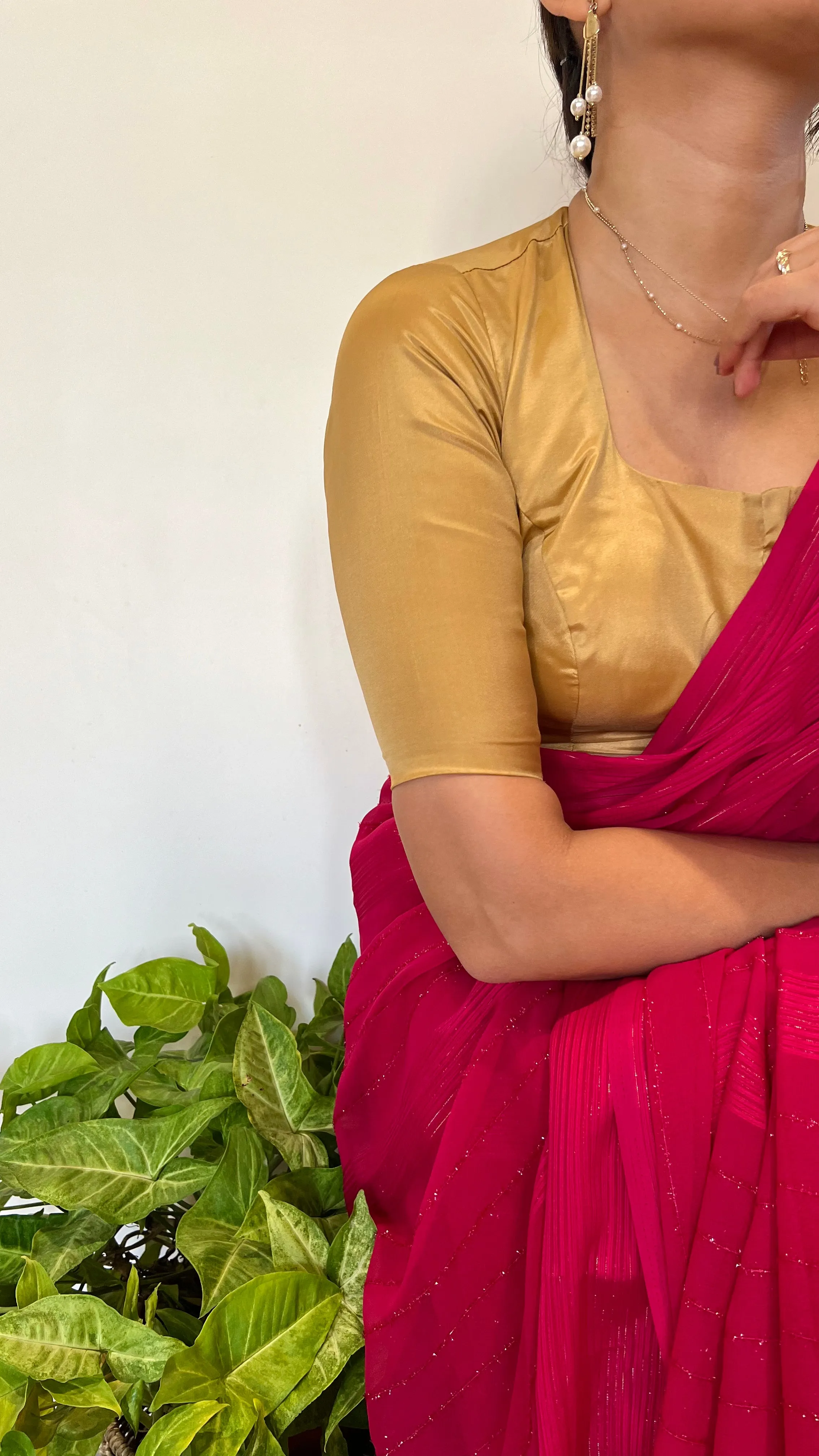 Aziza x Rozaana | Elbow Sleeves Saree Blouse in Gold