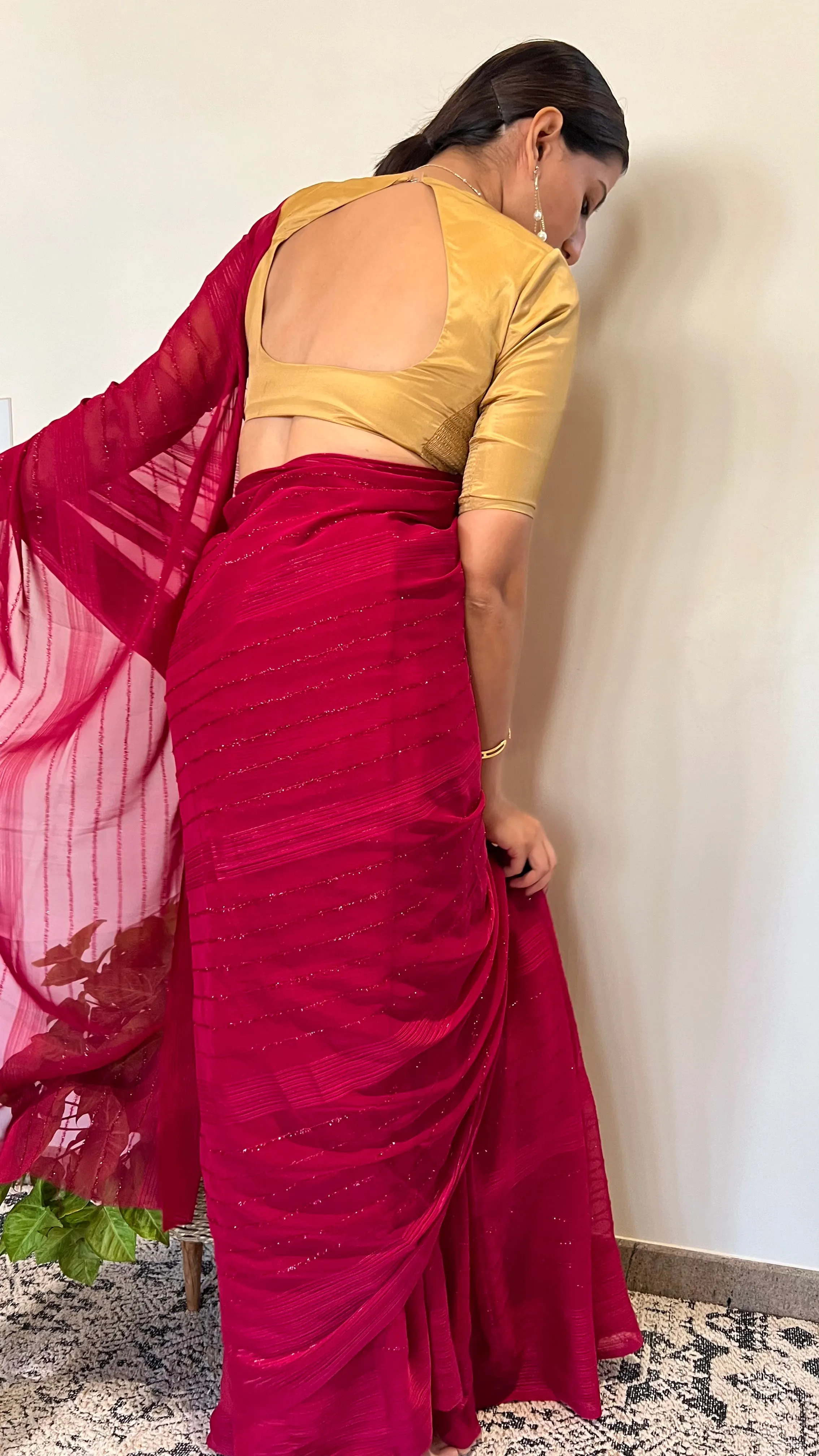 Aziza x Rozaana | Elbow Sleeves Saree Blouse in Gold