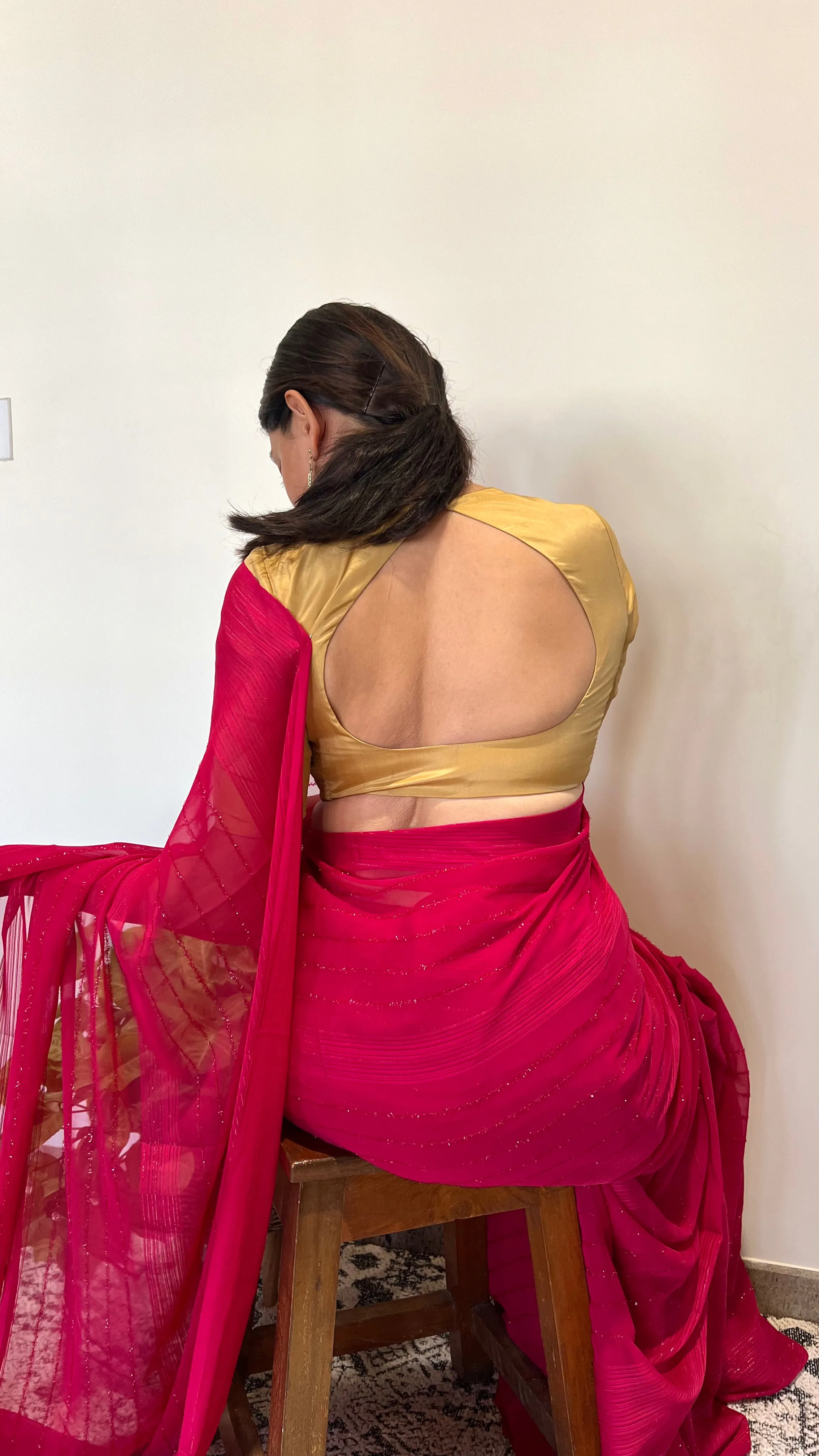 Aziza x Rozaana | Elbow Sleeves Saree Blouse in Gold