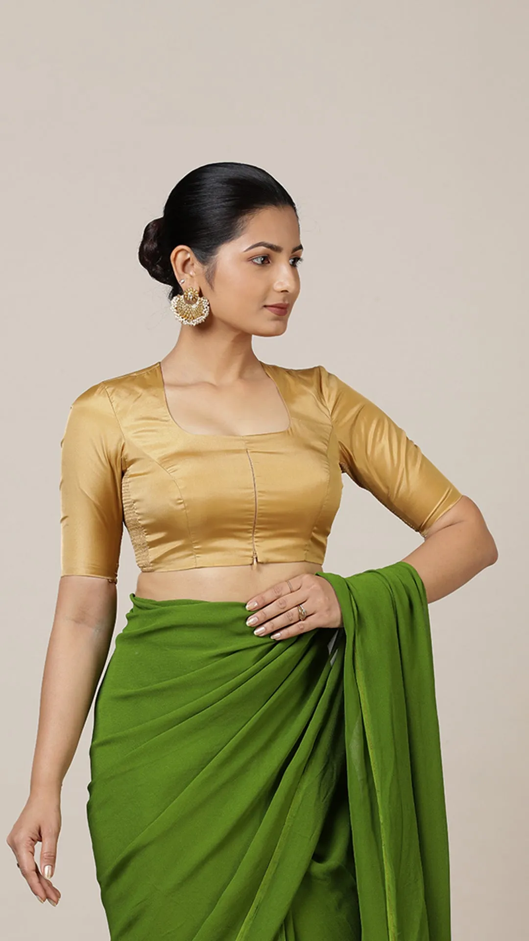 Aziza x Rozaana | Elbow Sleeves Saree Blouse in Gold