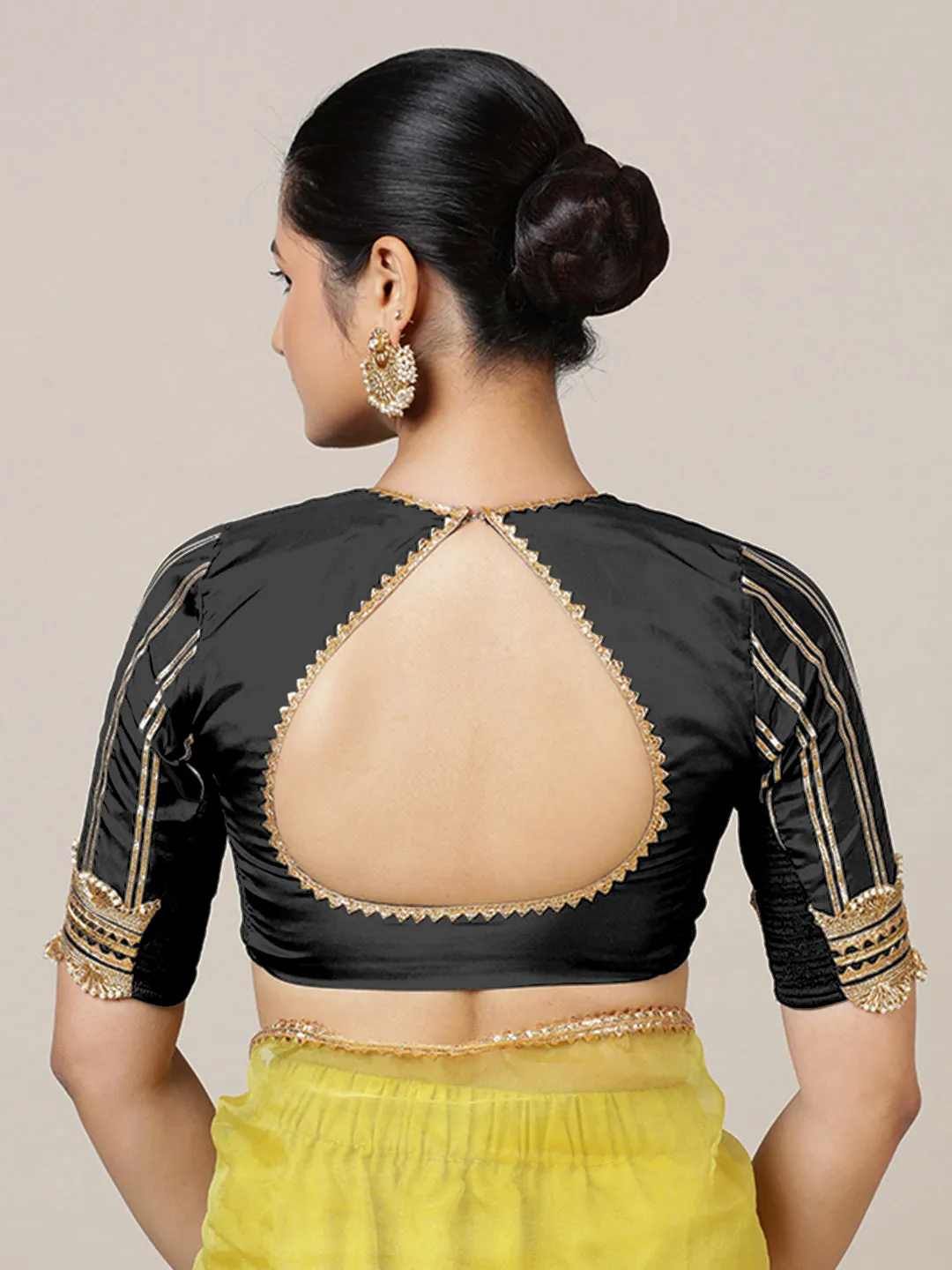 Aziza x Tyohaar | Elbow Sleeves Saree Blouse in Charcoal Black