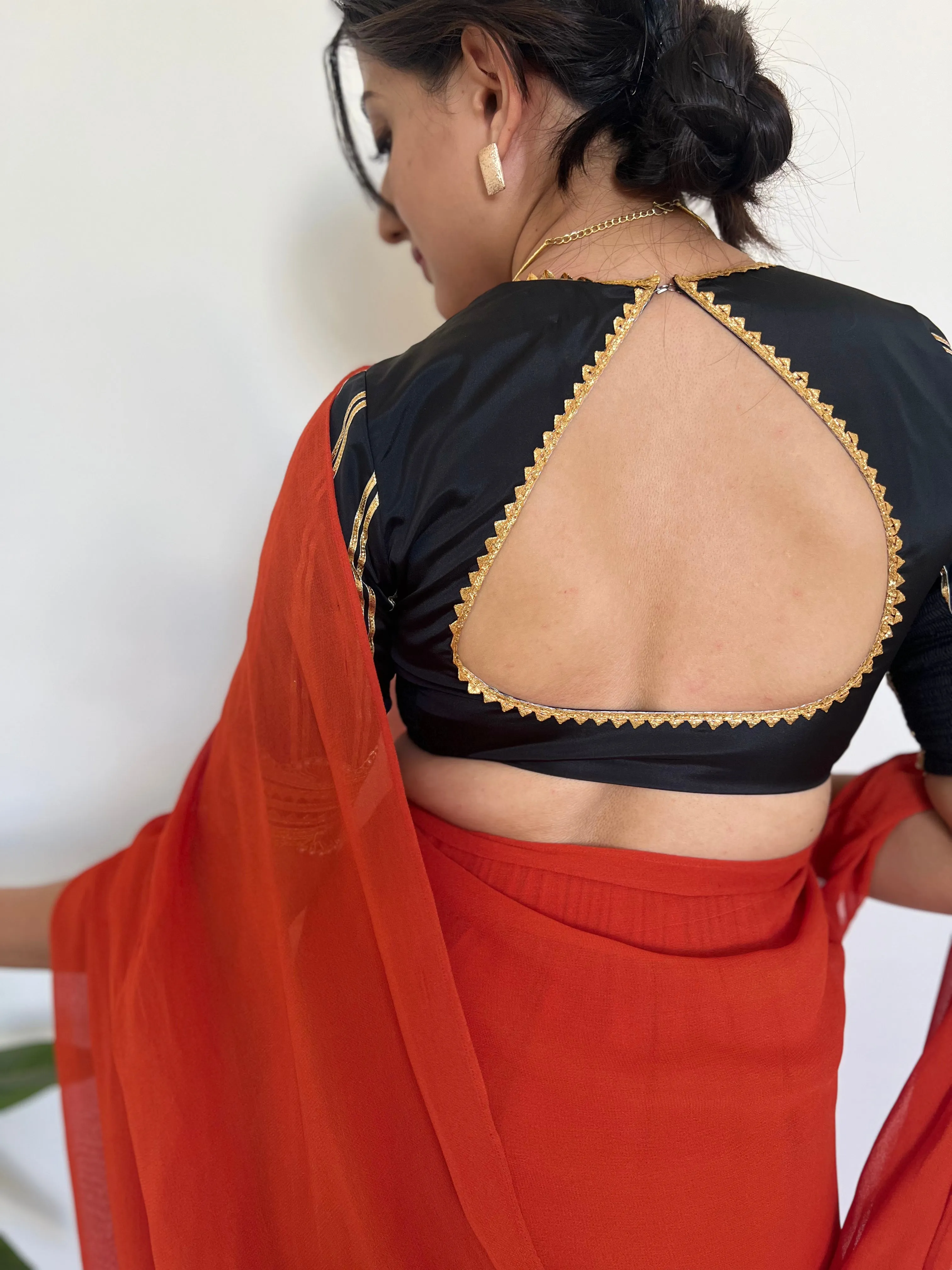 Aziza x Tyohaar | Elbow Sleeves Saree Blouse in Charcoal Black