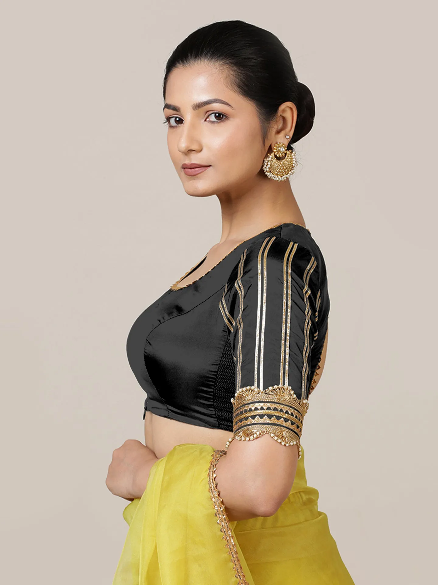 Aziza x Tyohaar | Elbow Sleeves Saree Blouse in Charcoal Black