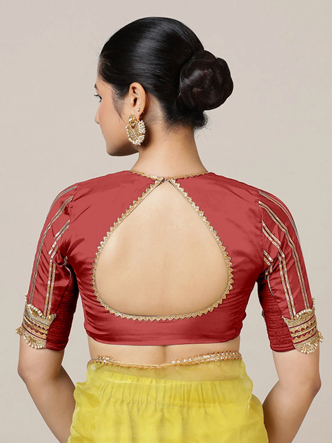 Aziza x Tyohaar | Elbow Sleeves Saree Blouse in Crimson Red