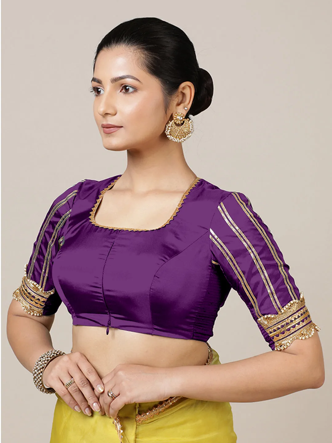 Aziza x Tyohaar | Elbow Sleeves Saree Blouse in Purple