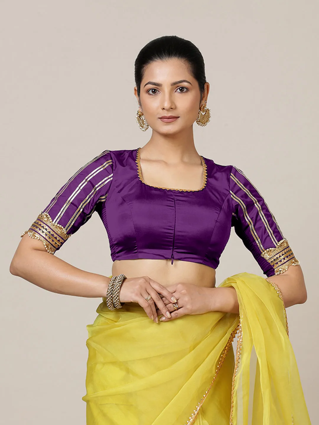 Aziza x Tyohaar | Elbow Sleeves Saree Blouse in Purple