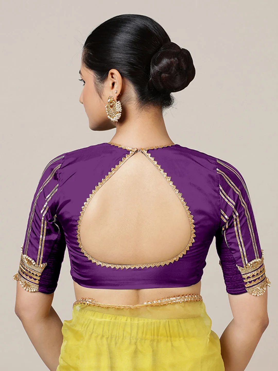 Aziza x Tyohaar | Elbow Sleeves Saree Blouse in Purple