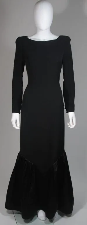 BILL BLASS Black Long Sleeve Silk Gown with Satin Hem Size 8-10