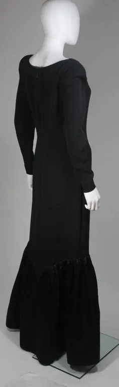 BILL BLASS Black Long Sleeve Silk Gown with Satin Hem Size 8-10