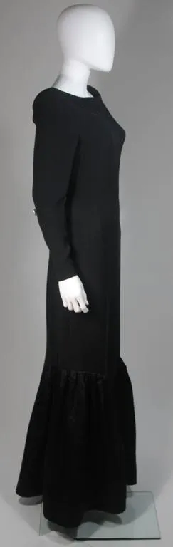 BILL BLASS Black Long Sleeve Silk Gown with Satin Hem Size 8-10