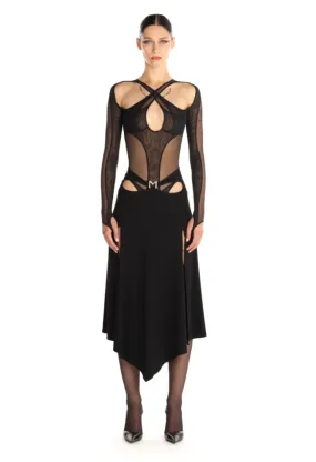 black criss-crossed multi-layer bodysuit