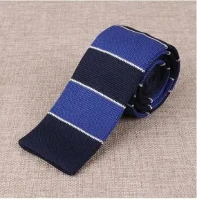 blue & navy blue striped knit tie