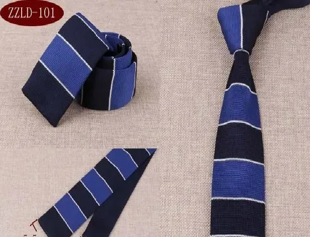 blue & navy blue striped knit tie