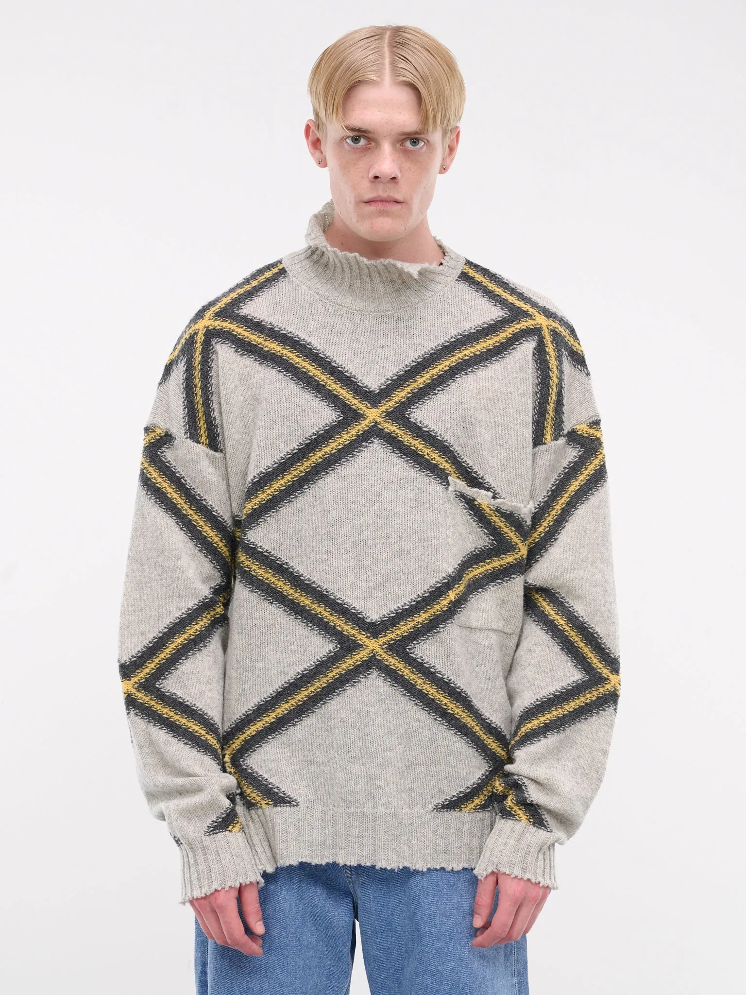 Broken Argyle Sweater (GCMG0410Q0-UFH946-GREY-MULTI)