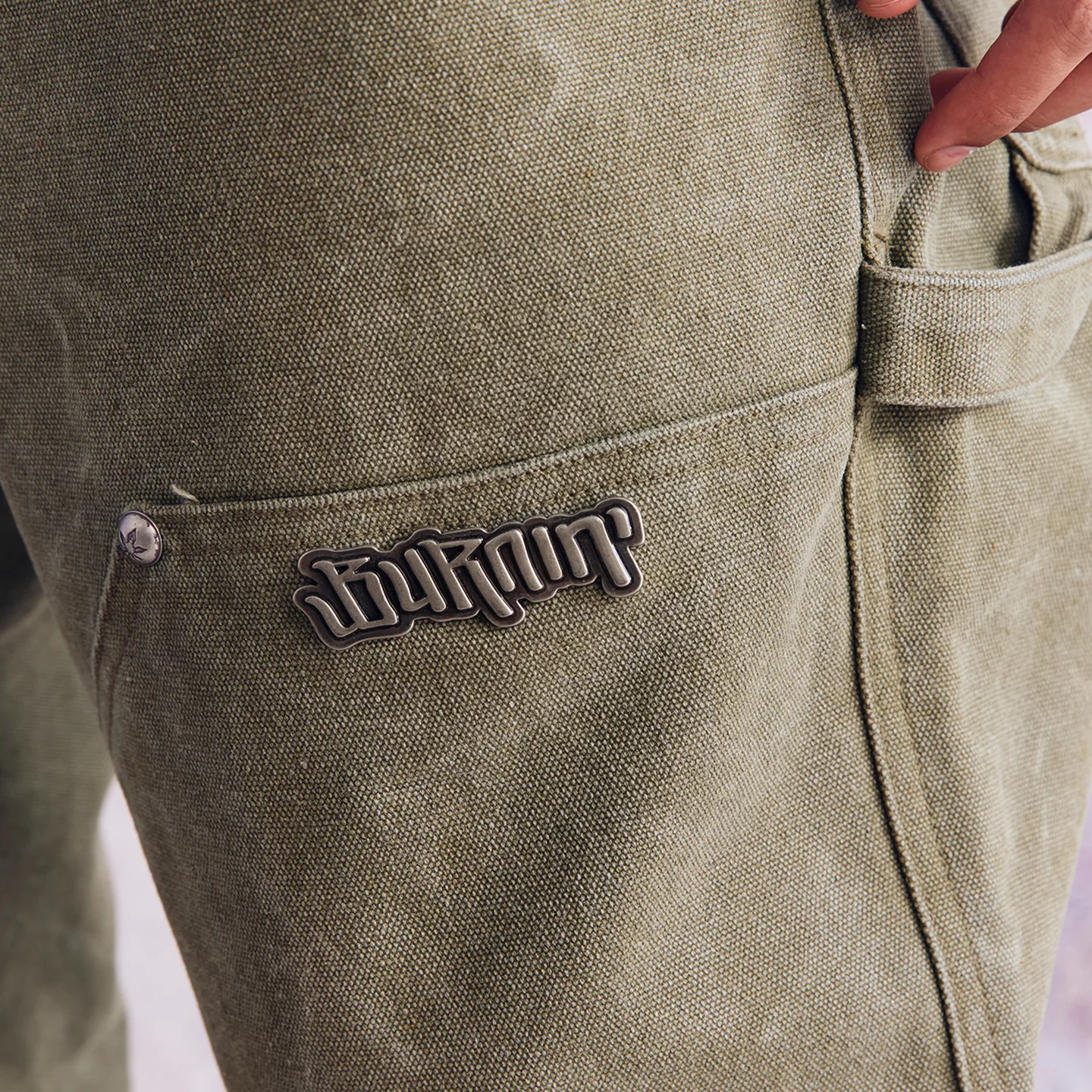 BURNIN* "Burnin for People" camouflage stitching ripped logging pants