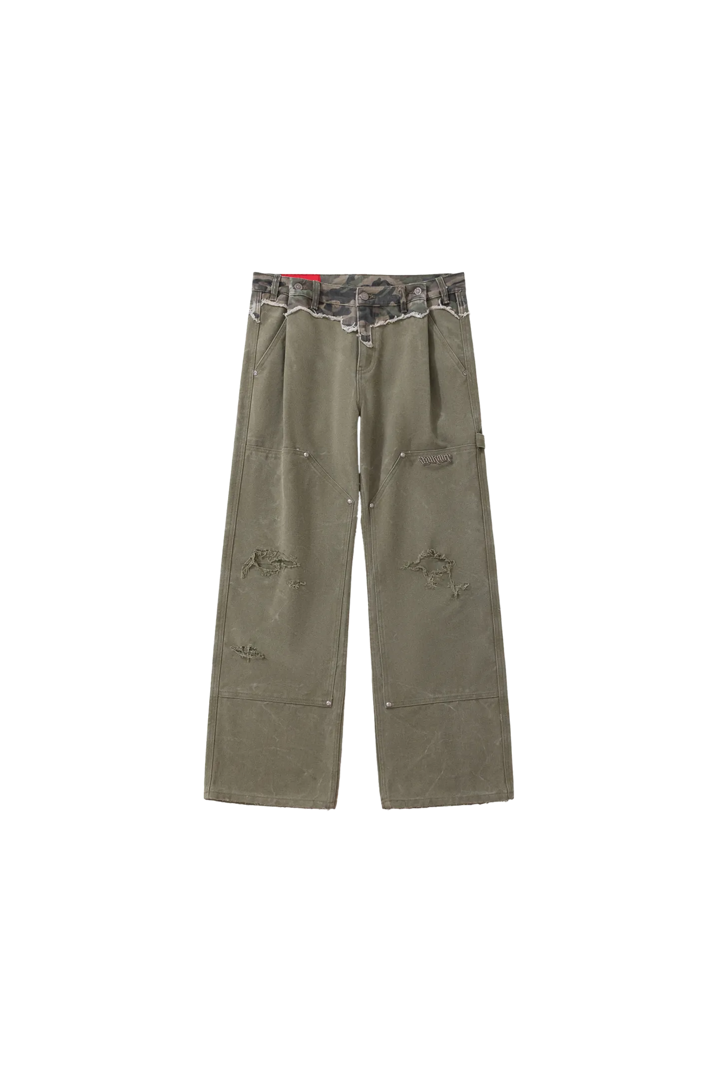 BURNIN* "Burnin for People" camouflage stitching ripped logging pants