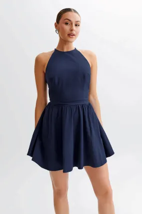 Carolina Cotton Halter Mini Dress - Navy