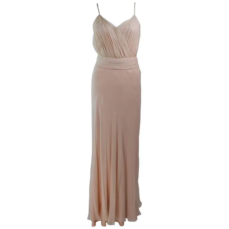 CEIL CHAPMAN Nude Chiffon Draped Gown Size 2-4