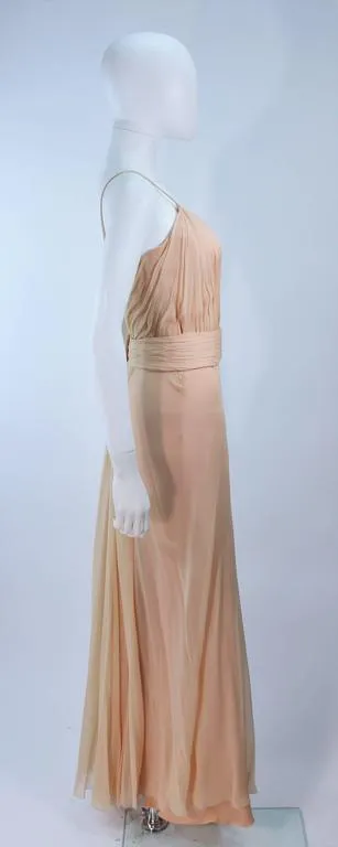 CEIL CHAPMAN Nude Chiffon Draped Gown Size 2-4