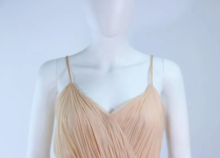 CEIL CHAPMAN Nude Chiffon Draped Gown Size 2-4