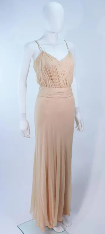 CEIL CHAPMAN Nude Chiffon Draped Gown Size 2-4